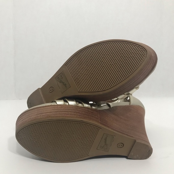Seychelles Gold Strap Wedge Sandals - 8 - Picture 5 of 6